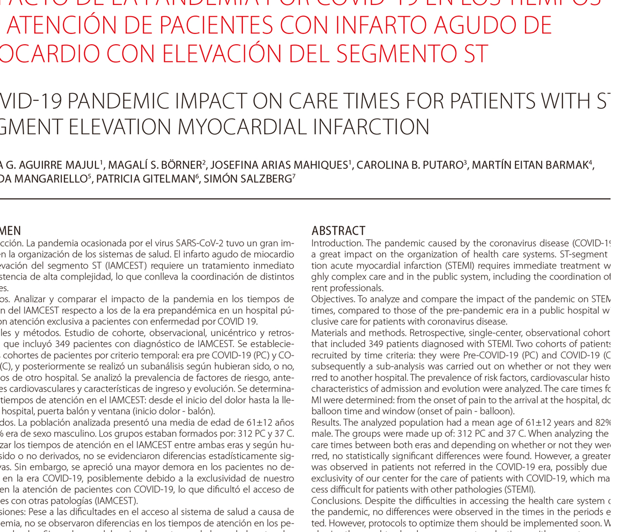 Impacto de la pandemia por COVID-19 en los tiempos de atención de pacientes con infarto agudo de miocardio con elevación del segmento ST