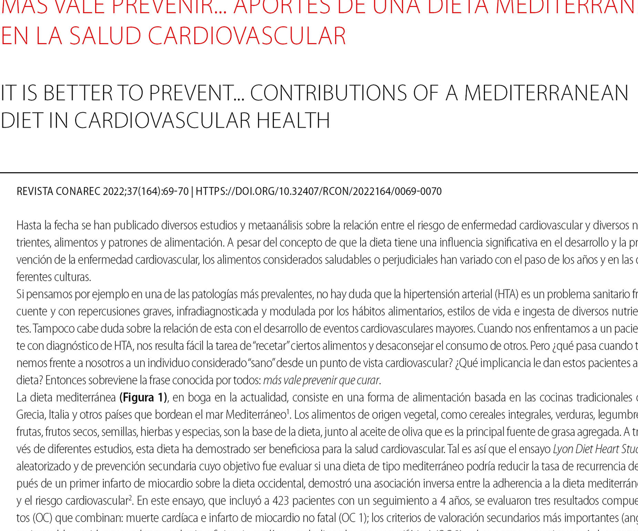 Más vale prevenir... aportes de una dieta mediterránea en la salud cardiovascular