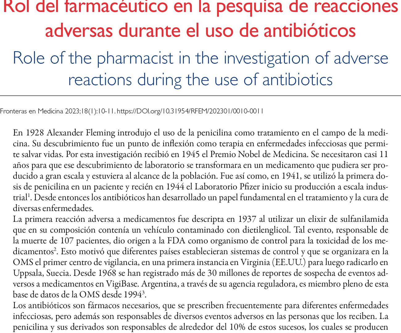 Rol del farmacéutico en la pesquisa de reacciones adversas durante el uso de antibióticos