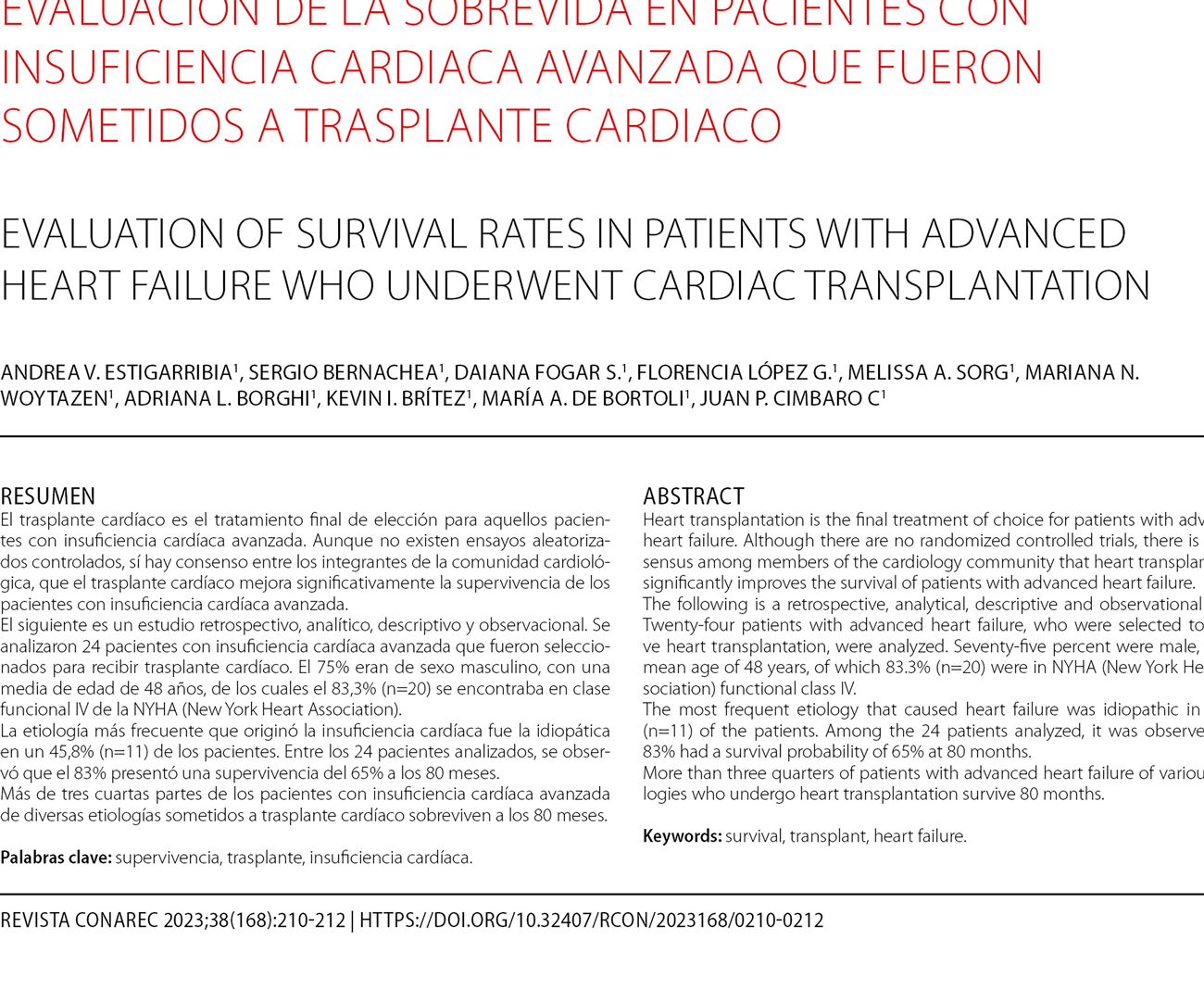Evaluación de la sobrevida en pacientes con insuficiencia cardiaca avanzada que fueron sometidos a trasplante cardiaco